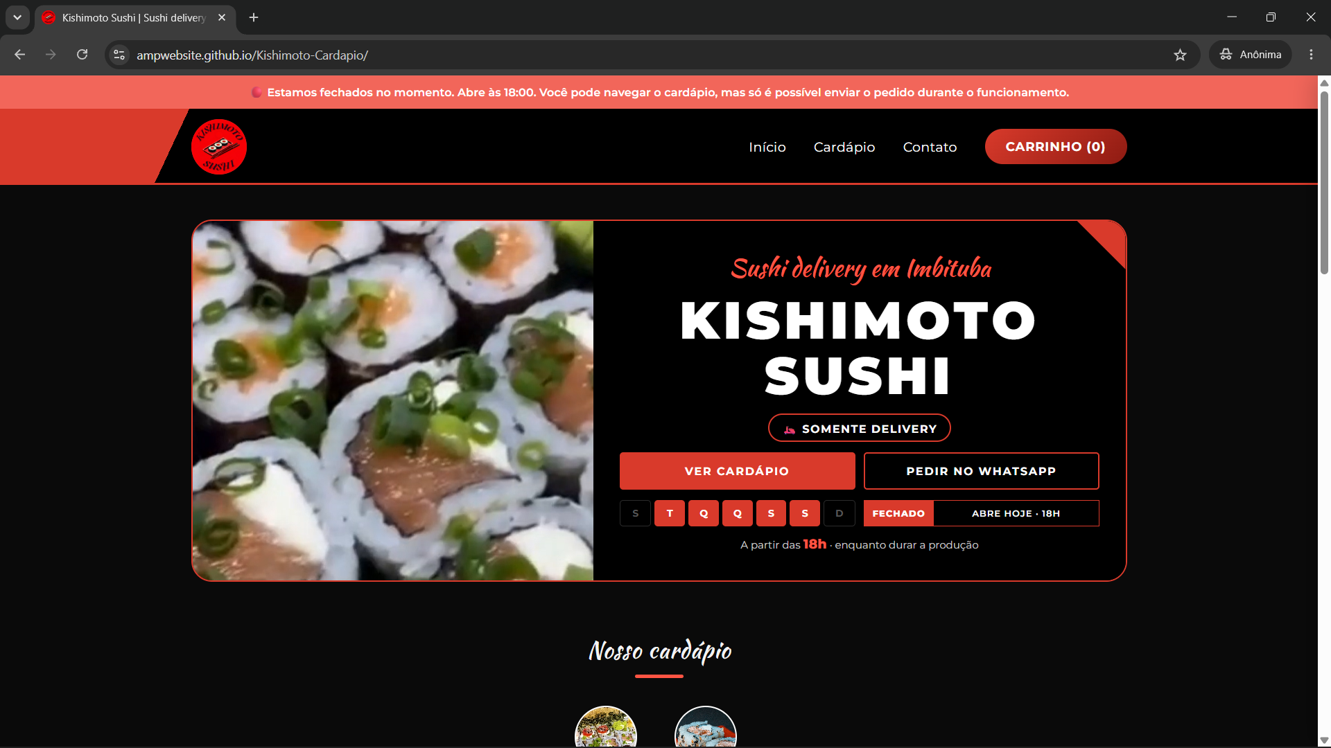Cardápio Digital — Kishimoto Sushi